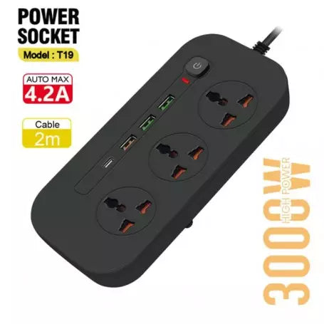 Bloc d'alimentation multi-fonctions : 3 Prises AC, 4 Ports USB & 1 Port Type-C